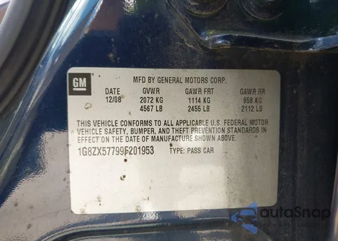 2009 Saturn Aura Xr z USA, uszkodzony, nr VIN 1G8ZX57799F201953